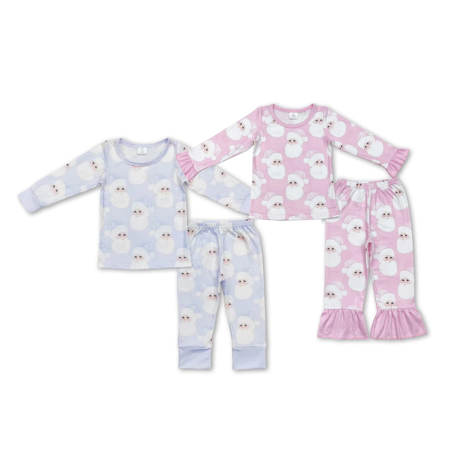 RTS NO MOQ Santa Claus pink blue boys and girls pajama set bamboo