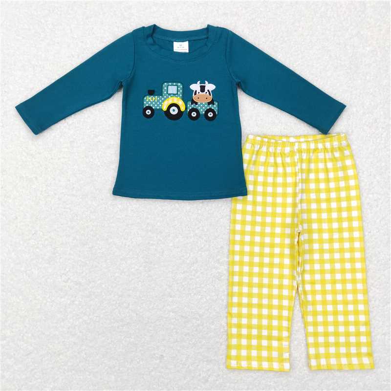 RTS NO MOQ Baby Boys embroidery Truck Pattern Long Sleeve Trousers Set & Romper