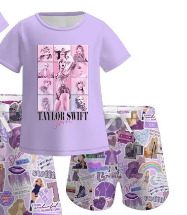 custom moq 5 eta 4-5 weeks baby girls clothes taylor swift purple top shorts girls summer outfit