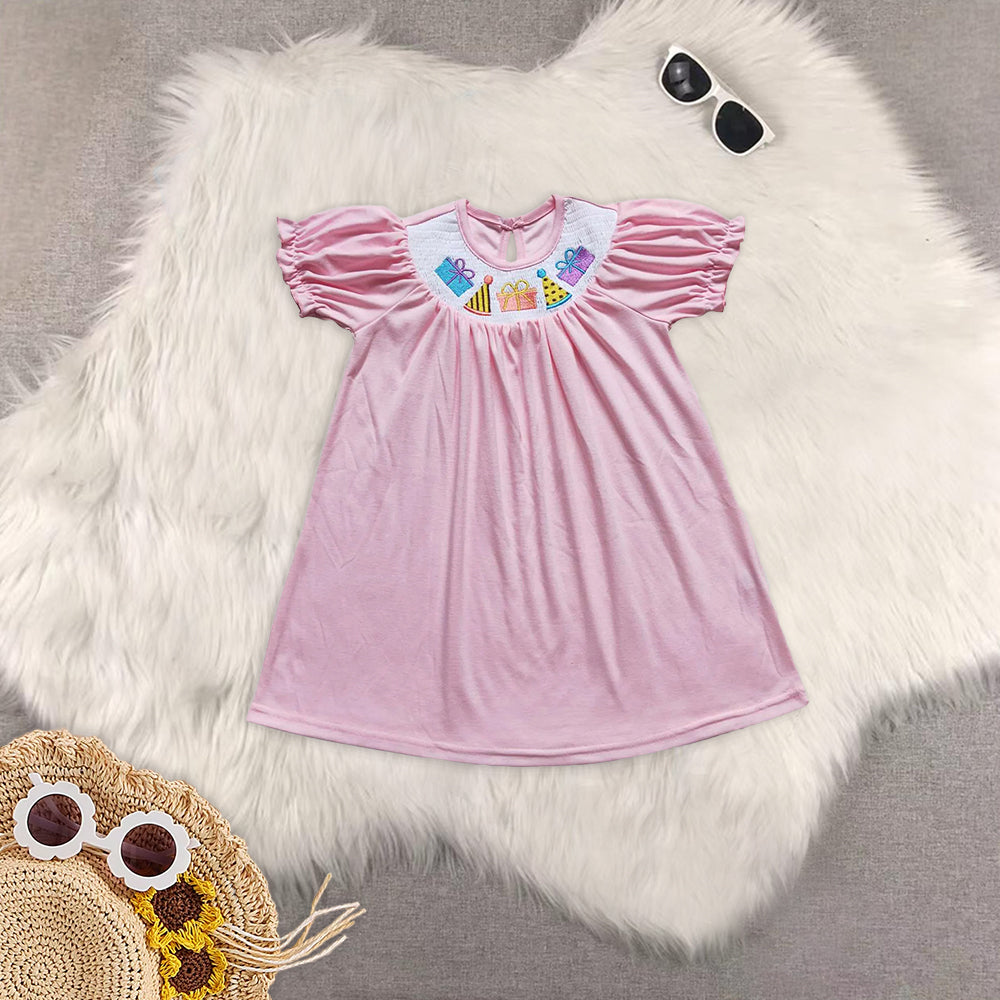 RTS NO MOQ  Gift Box-Birthday Hat-Cake Pattern Short Sleeve Suit & Dress & Top