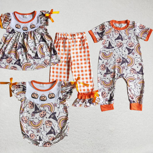 RTSHalloween Pumpkin Witch Purple Long Sleeve Dress Pumpkin Witch Pumpkin Matching Embroidered Pumpkin