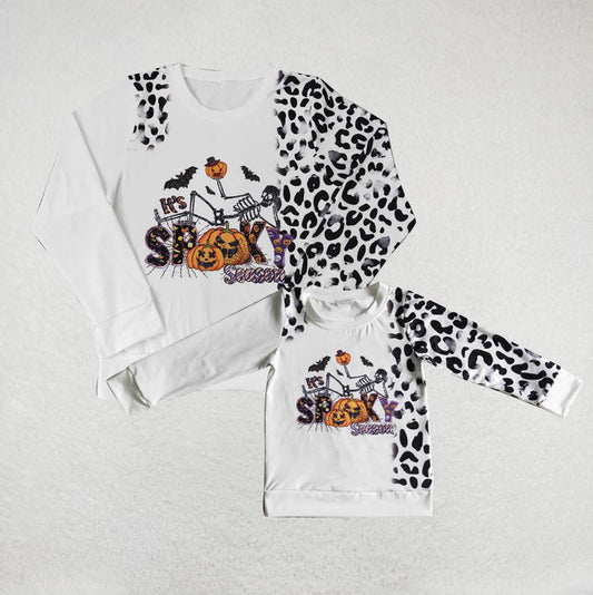 RTS no moq Pumpkin Halloween Adult Tops Long Sleeves Leopard Print Pumpkin