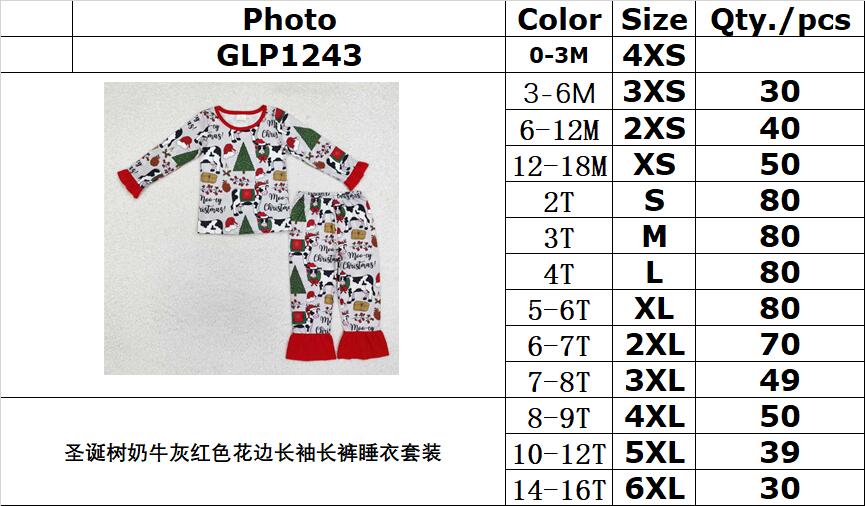 RTS NO MOQ ETA 5/7days Arrived GLP1243 Christmas tree cow gray red lace long-sleeved trousers pajamas set