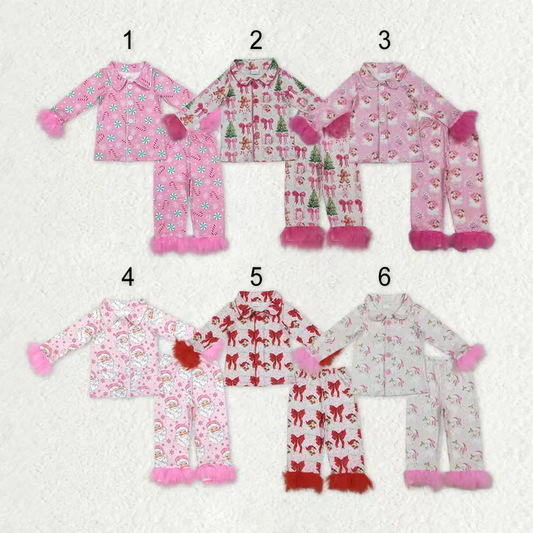 RTS NO MOQ Sibling baby girl clothes Christmas bow Plush long sleeve pants Sets