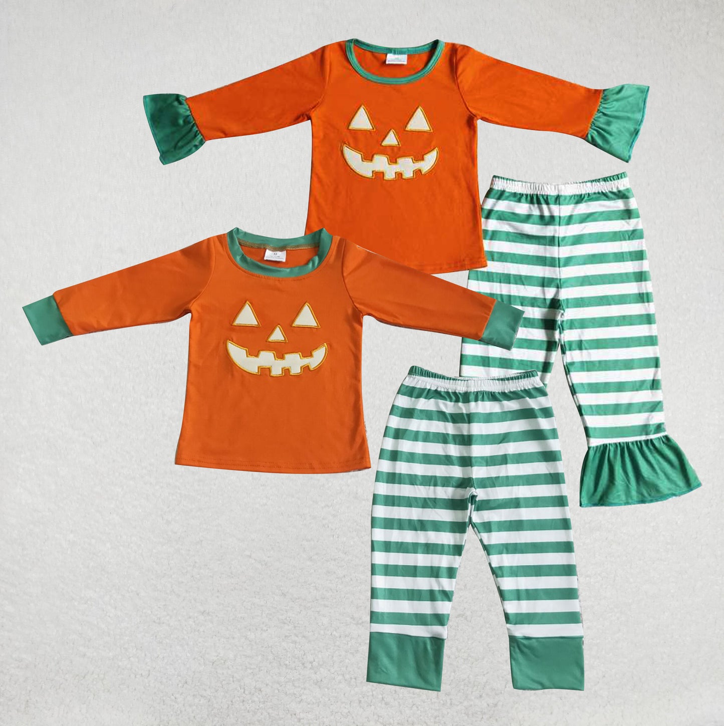 RTS Embroidered Smiley Pumpkin Long Sleeve Pants Orange Pumpkin Embroidered Striped Suit
