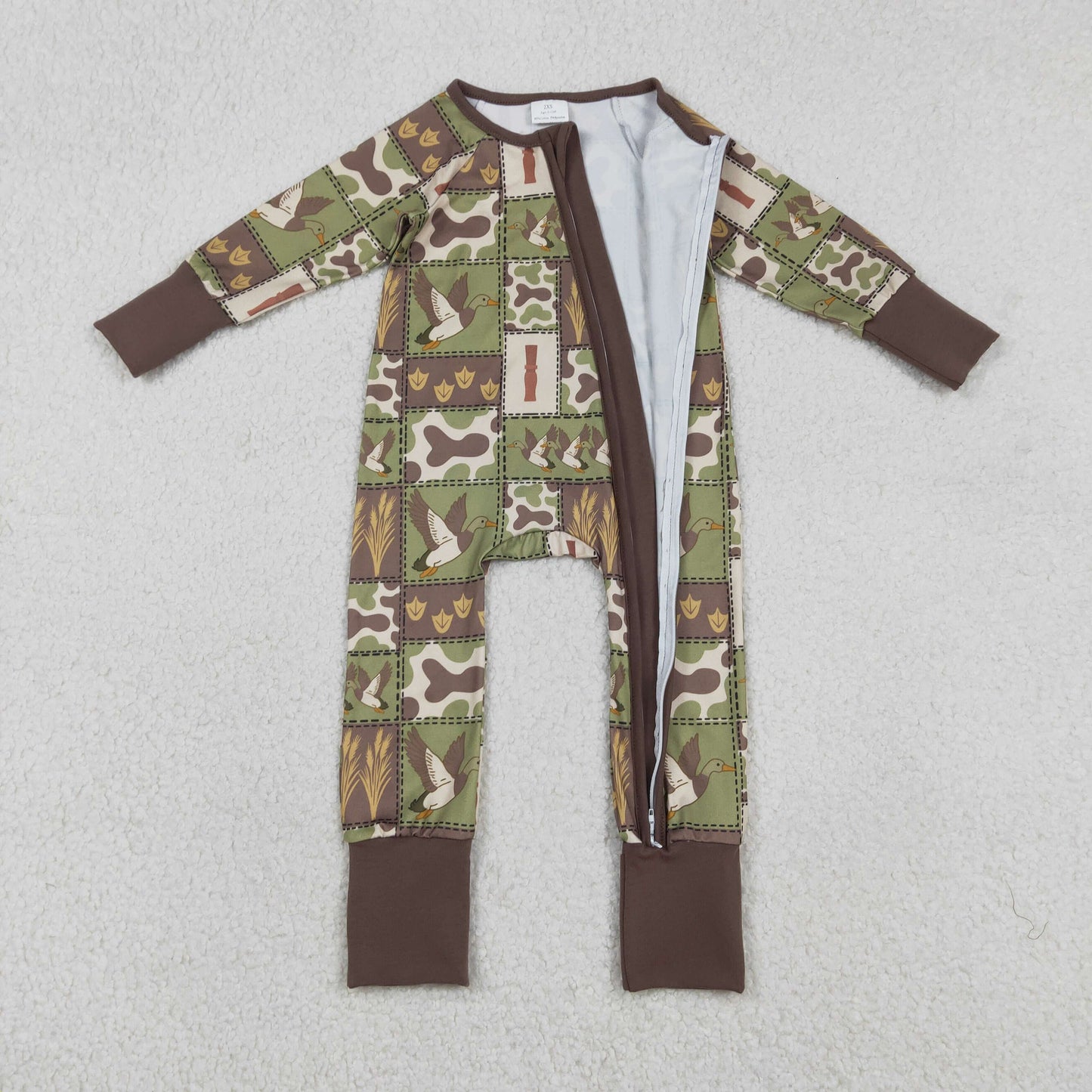 RTS NO MOQ（In Stock ) LR2949 Duck Camouflage Check Zipper Long-Sleeve Jumpsuit