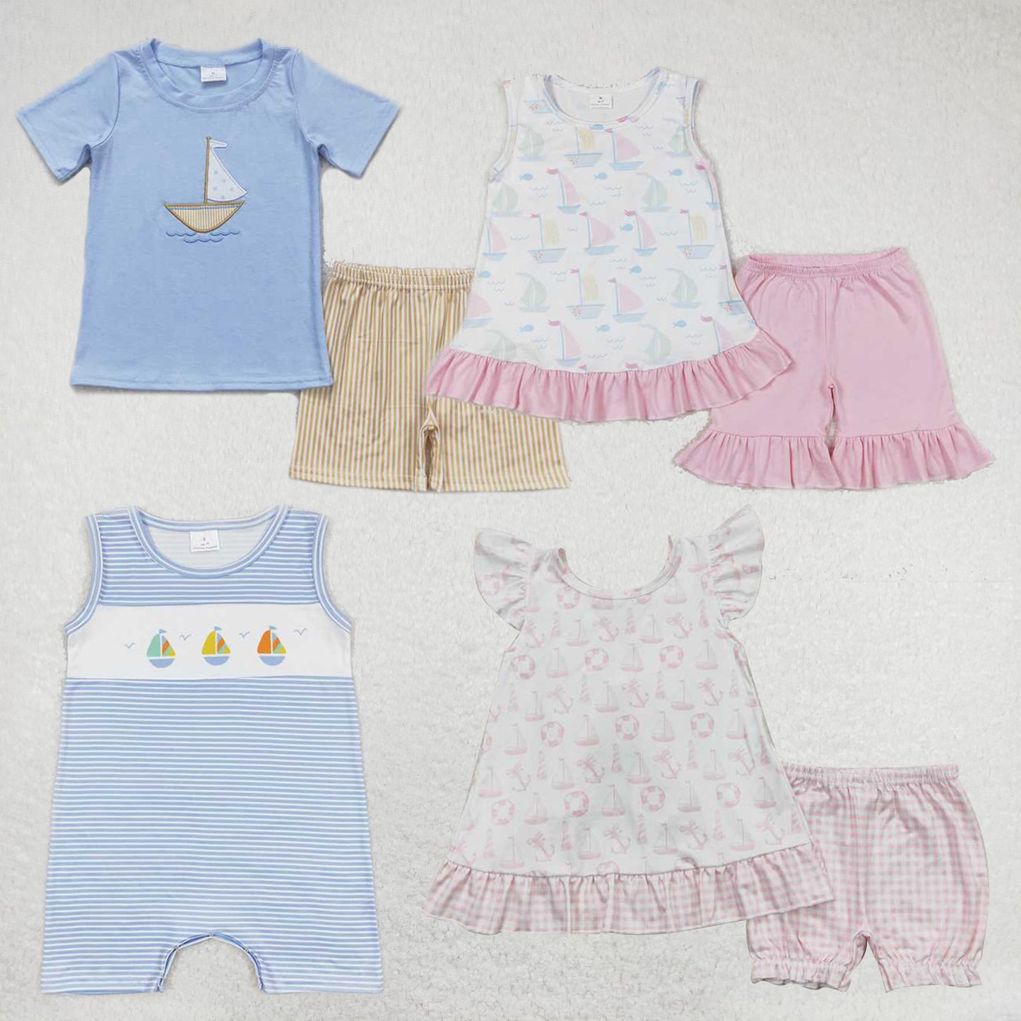 Baby Girls sailboat prints pink Family siblings set