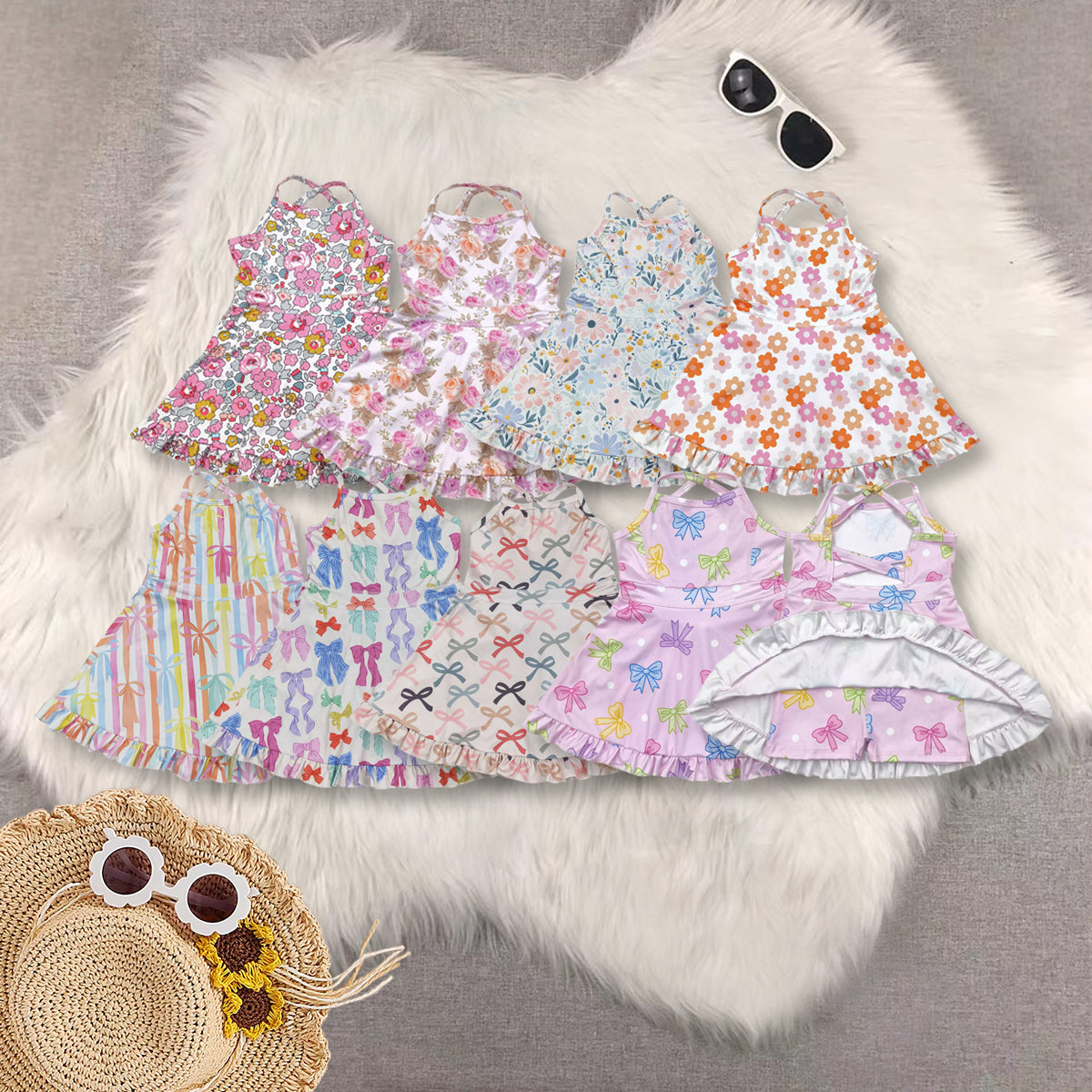 RTS NO MOQ baby girl clothes yoga floral suspender skirt sets