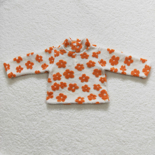 GT0262 Orange floral white zipper long sleeve top