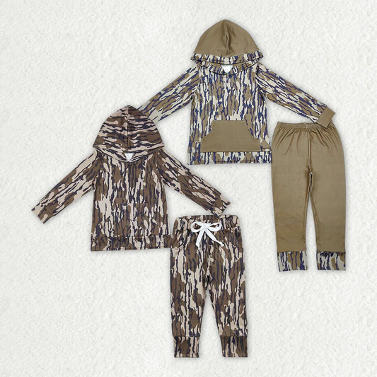 RTS NO MOQ Baby Boys Camouflage Hooded Pullover Long Sleeve Pants Set