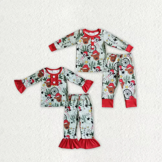 RTS NO MOQ Sibling Baby girls clothes Christmas long-sleeved trousers suits