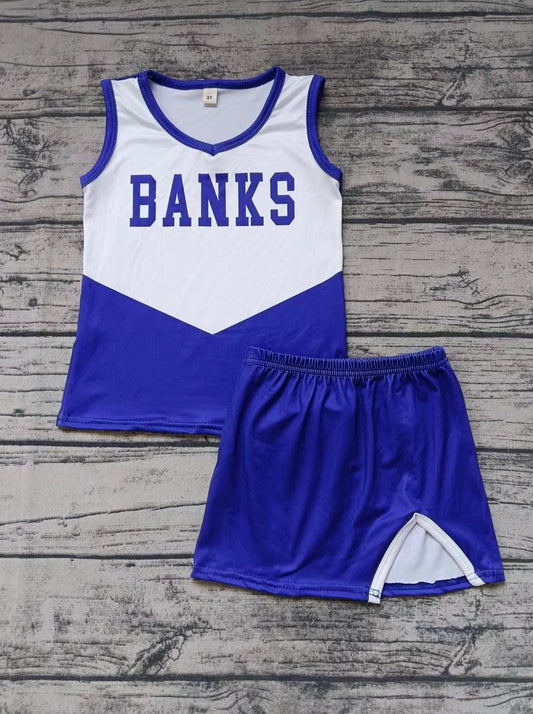 custom moq 5 eta 5weeks mix size Summer girls team BANKS dark blue sleeveless shorts suit