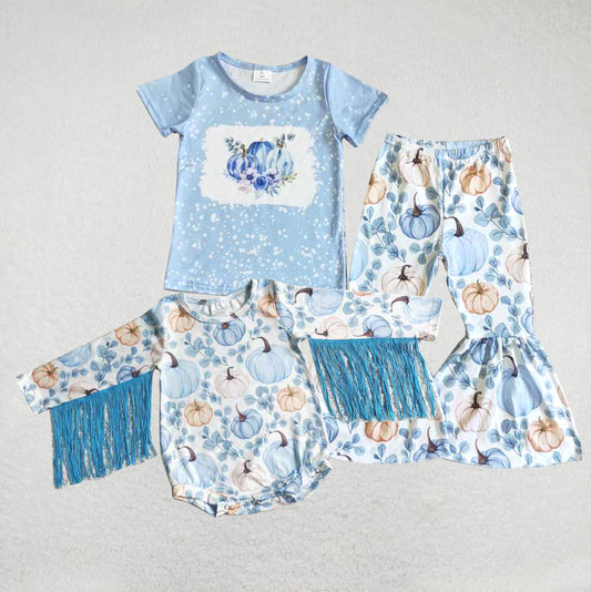 RTS Blue Pumpkin Halloween Outfit and Romper Matching Clothes