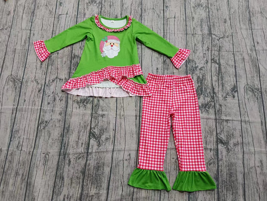 Custom moq 8 eta 6-8weeks baby girl clothes Christmas santa claus green short-sleeved pants set-25.9.26