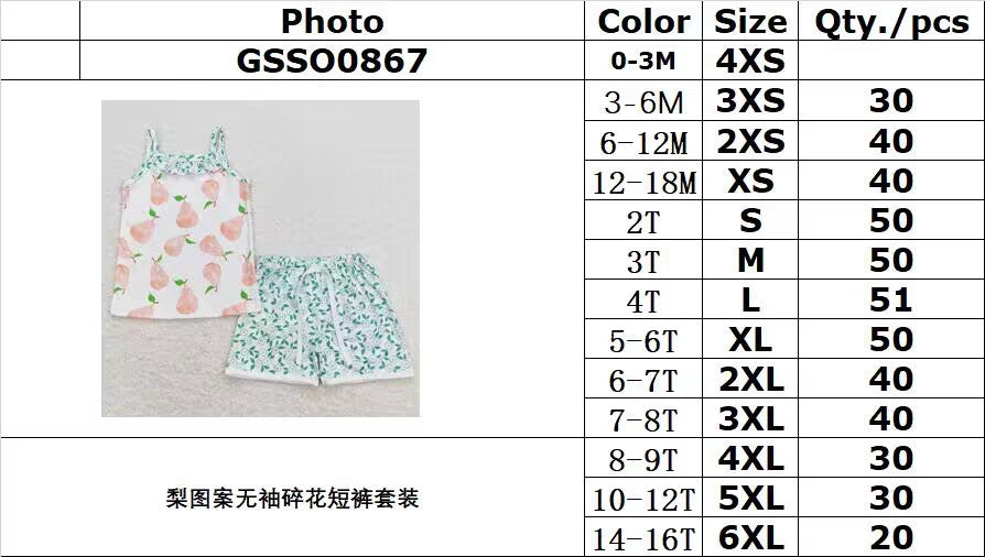 GSSO0867 Pear Pattern Sleeveless Floral Shorts Set