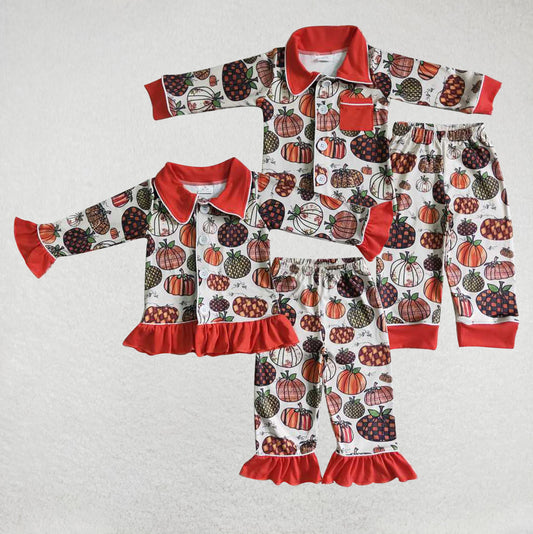 RTS Pumpkin Girls Boys Pajamas Long Sleeves and Pants Set