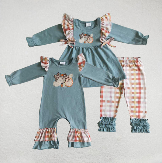 RTS Embroidered Pumpkin Long Sleeve Trousers Set Romper Matching Set