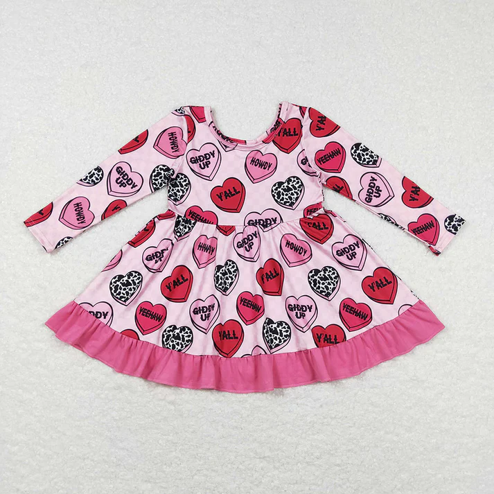 RTS NO MOQ Baby Girls Valentine Love pink Long Sleeve Dress & Romper