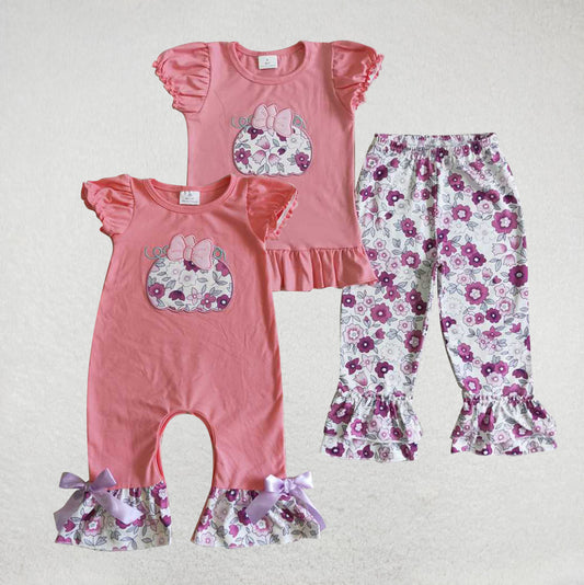 RTSEmbroidered Flower Pumpkin Halloween Purple Pink Pants Set