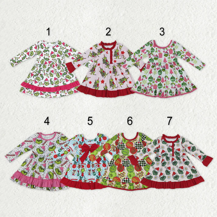 RTS Sibling baby girls clothes Christmas long sleeve dresses