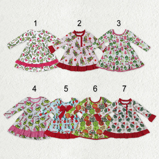 RTS Sibling baby girls clothes Christmas long sleeve dresses
