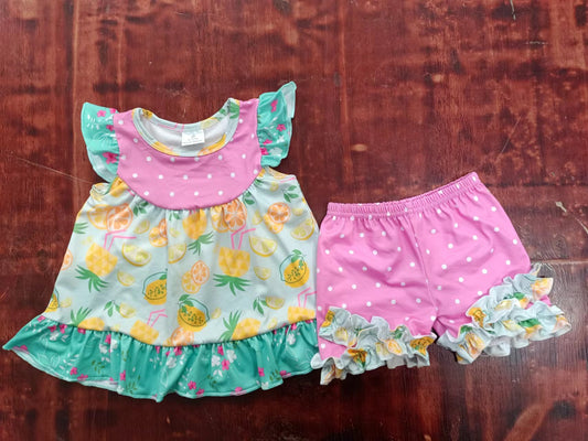 custom moq 5 eta 5weeks mix size Summer girls lemon flying sleeve shorts suit