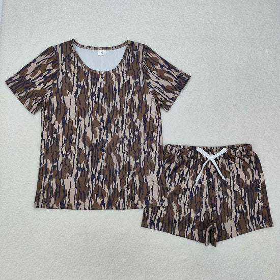 RTS NO MOQ Sibling Adult Girls Button Cardigan Short Sleeve Shorts Pajama Set: Leopard & Geometric Stripes