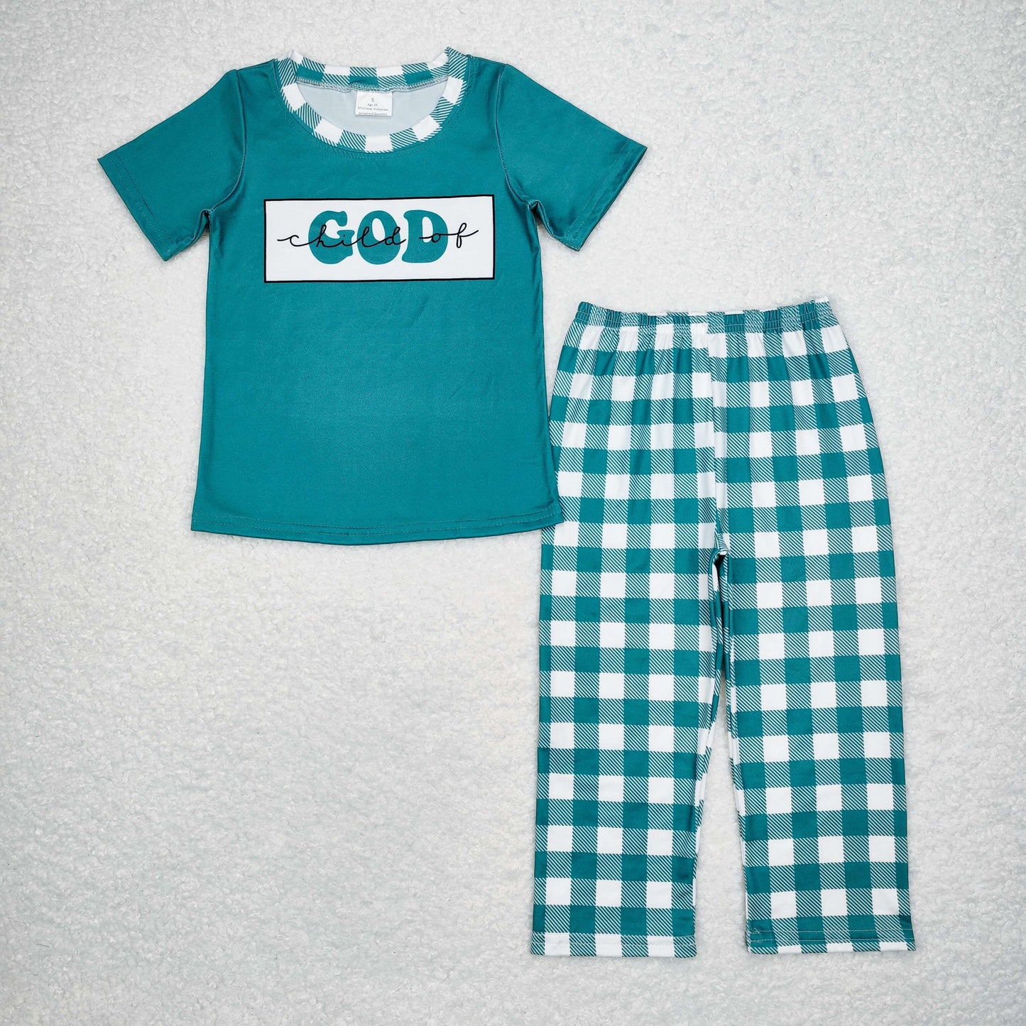 RTS no moq BSPO0462 child of god green short sleeve plaid trouser suit