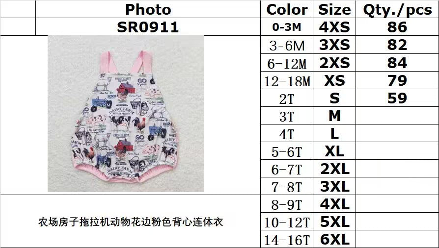 SR0911 Farm House Tractor Animal Lace Pink Tank Top Bodysuit