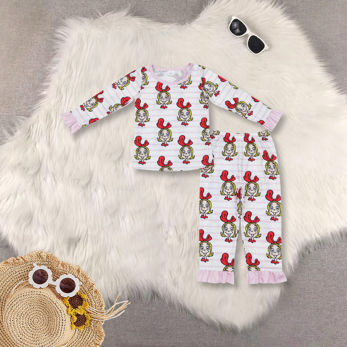 RTS NO MOQ baby girl clothes bamboo Christmas long sleeve Clothes Sets