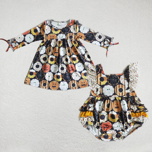 RTS Donut Pumpkin Halloween Witch Skirt Romper Set