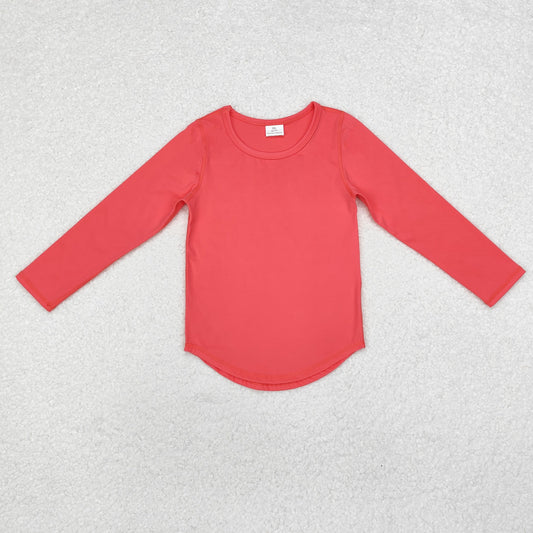 RTS NO MOQ ETA 5/7days GT0643 Coral red solid color long-sleeved top