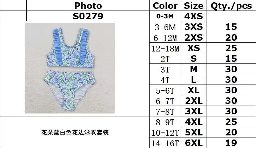 S0279 Floral blue and white lace swimsuit set