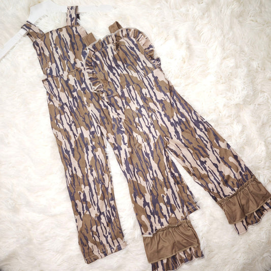 RTS NO MOQ Sibling Baby Boys and Girls Brown Camouflage OverallsJumpsuits