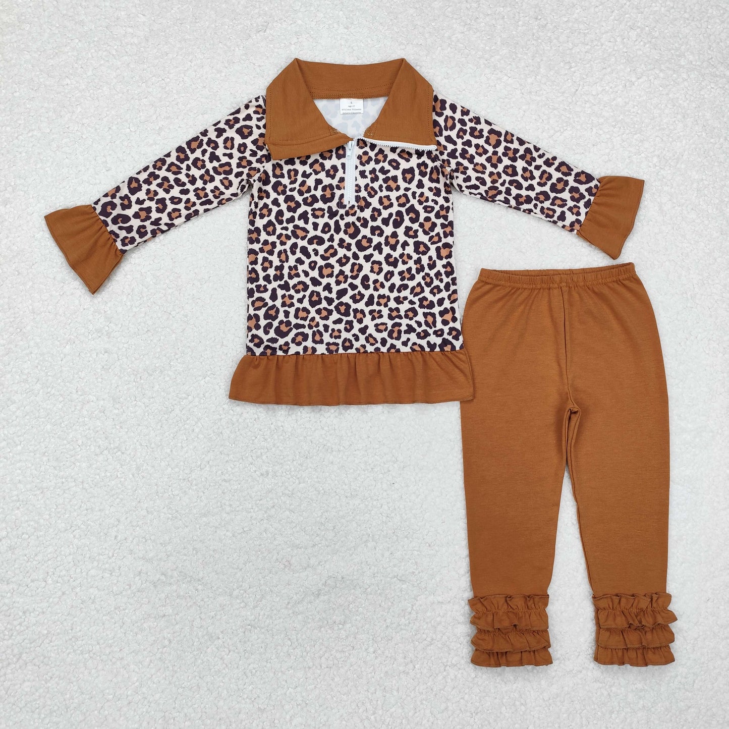 RTS NO MOQ ETA 5/7days Arrived GLP1845 Leopard print brown lace zipper long sleeve pants suit