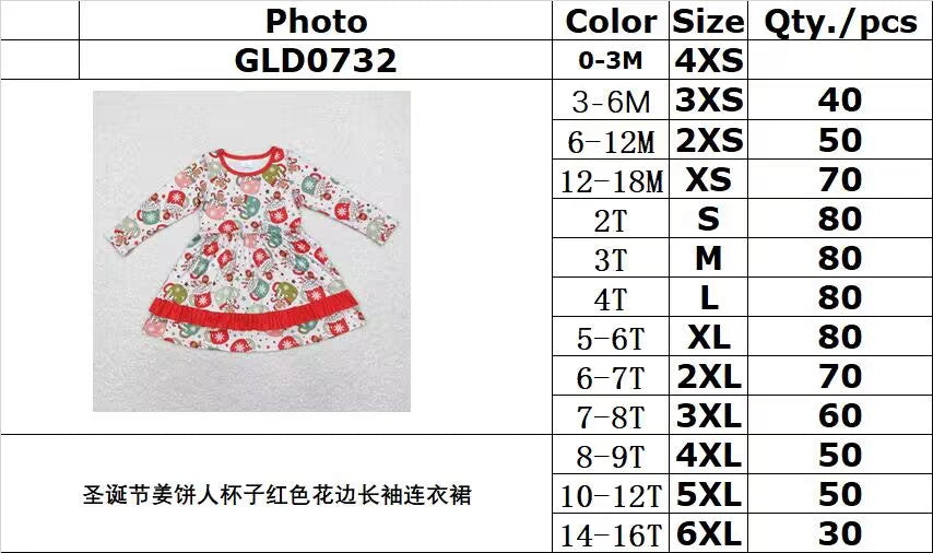 rts no moq GLD0732 Christmas gingerbread man cup red lace long-sleeved dress