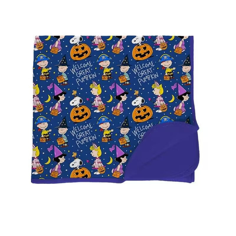 custom moq 5 eta 6-7week baby halloween pumpkin blue  newborn blanket