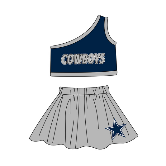 Deadline July 31th close custom no moq  eta 6-7weeks Navy gray team five-pointed star short sleeve shorts suit cheer sets  cheerleading outfit