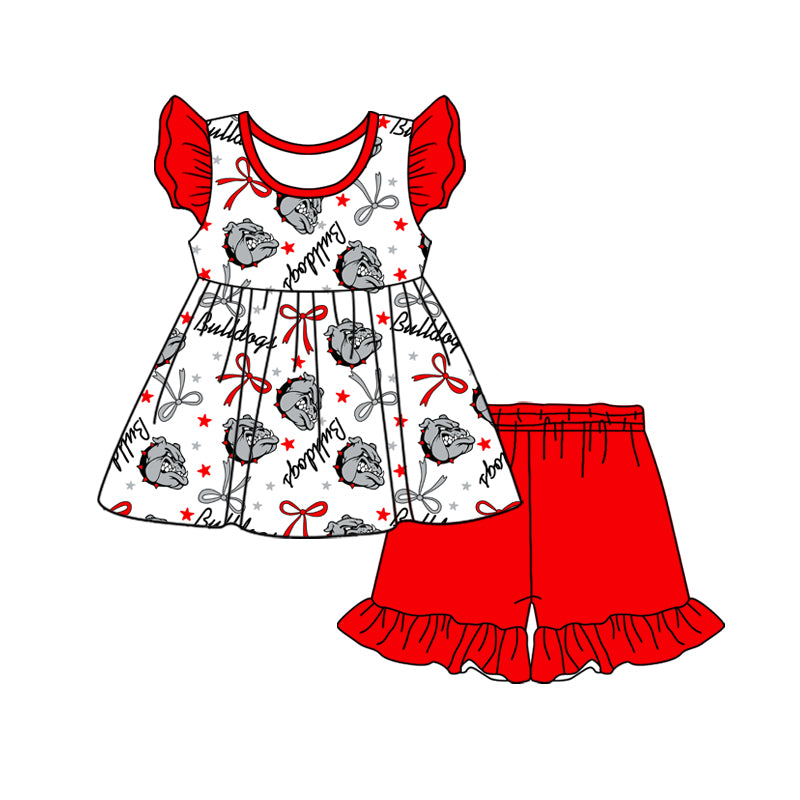 custom moq 3 eta 6-7weeks baby girls clothes team bow red short Sleeves Shorts Set