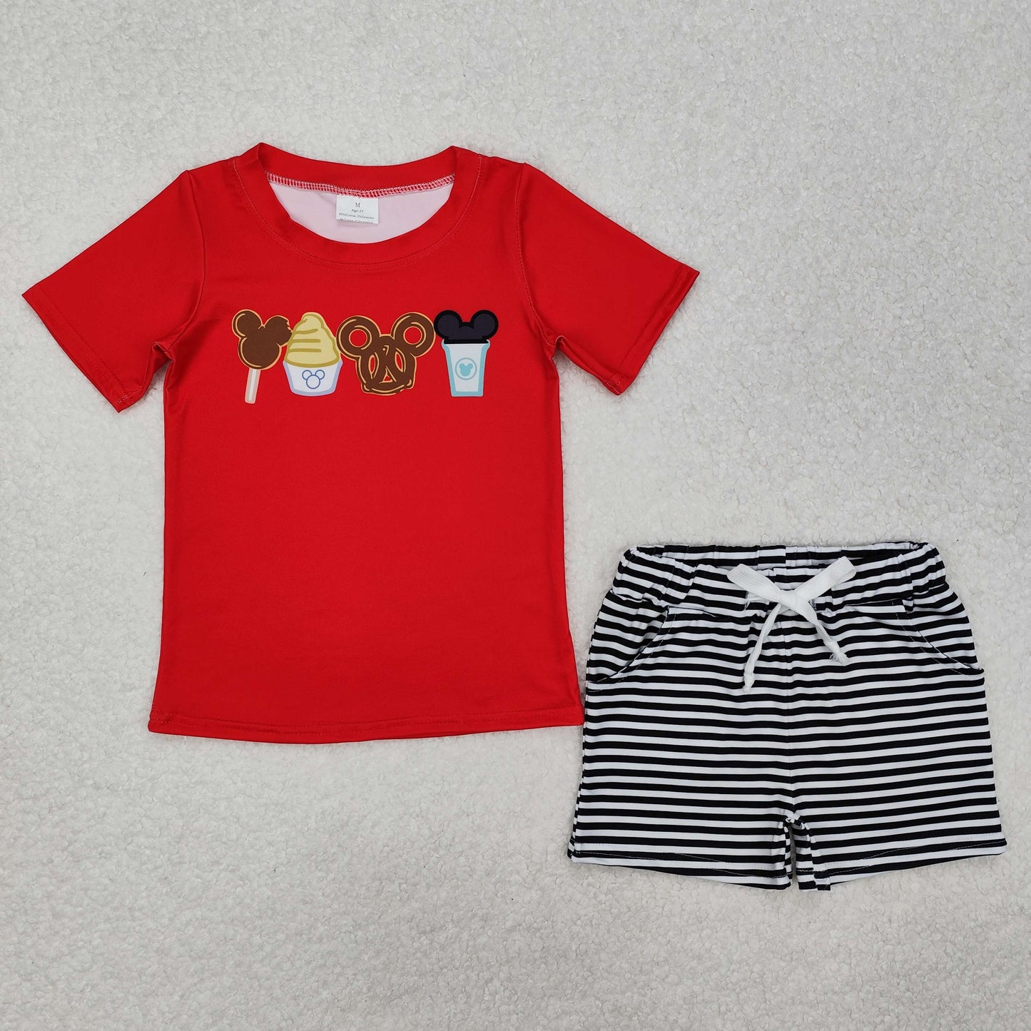 RTS NO MOQ ETA 5/7days Arrived BSSO1110 Mickey ice cream red short-sleeved striped shorts set