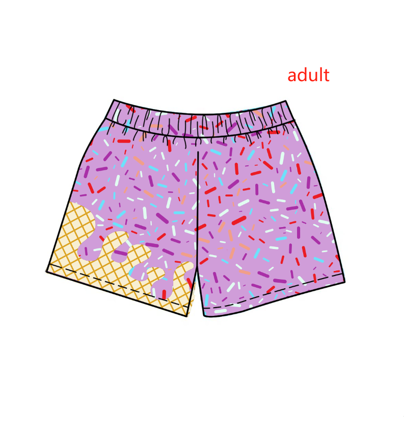 Deadline: May 5 Custom no moq adult Summer shorts purple ice cream shorts