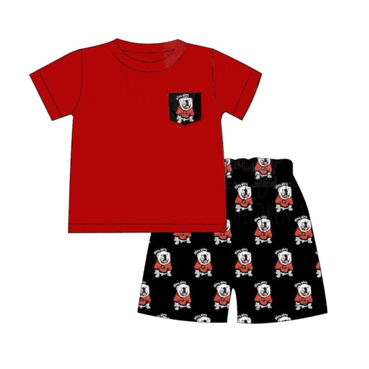 Deadline September 21  custom no moq  eta 6-8weeks Maroon Short-sleeved Top-Black Dog-head Shorts Set