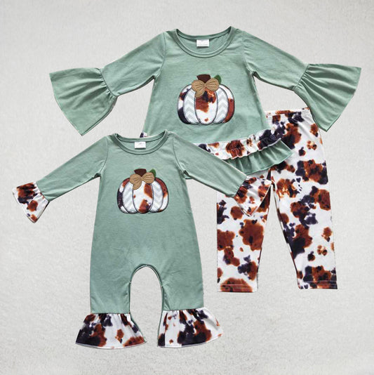 RTSEmbroidered pumpkin flowers, Halloween Embroidered Pumpkin Embroidered Black suit with embroidered Brown Embroidered Long Sleeve Trousers Set