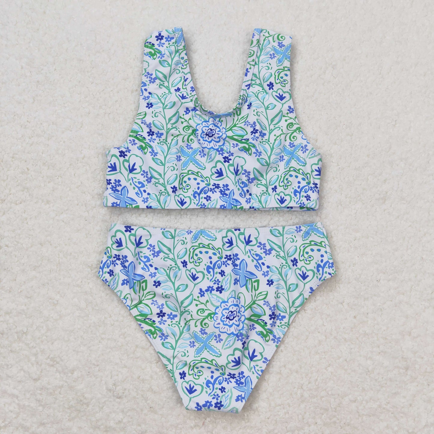 S0279 Floral blue and white lace swimsuit set