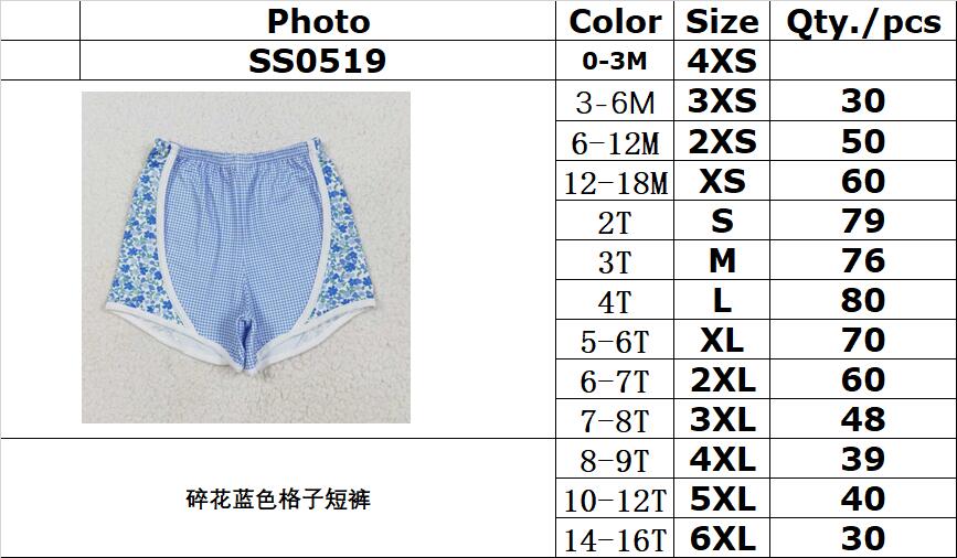 RTS NO MOQ SS0519 Floral blue plaid shorts
