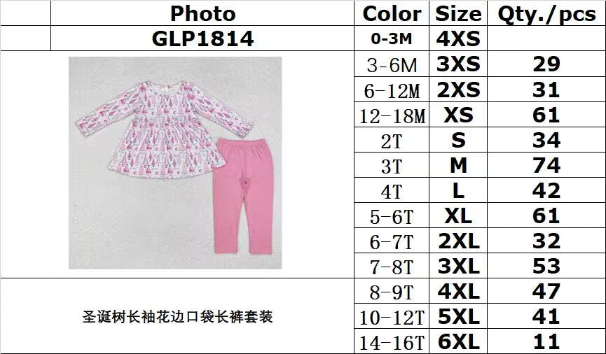 RTS NO MOQ ETA 5/7days Arrived GLP1814 Christmas Tree Long Sleeve Lace Pocket Pants Set