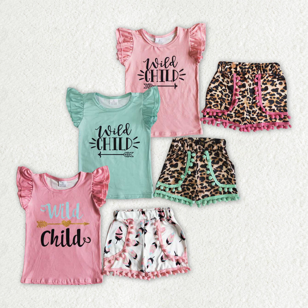 RTS NO MOQ baby girl clothes back to school short-sleeved shorts suit & short-sleeved sets