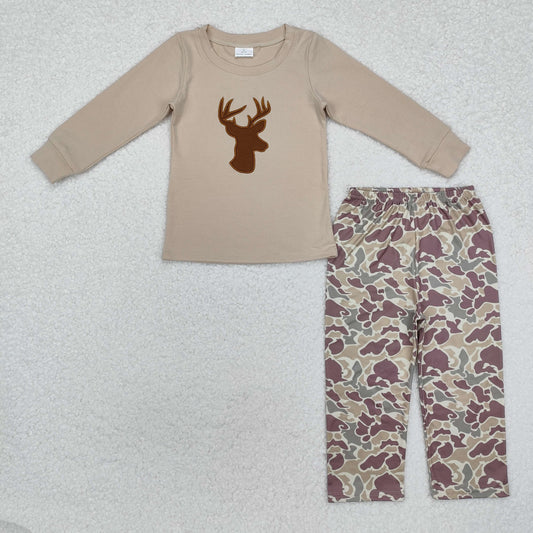 RTS NO MOQ ETA 5/7days Arrived BLP0530 Embroidered deer head long-sleeved camouflage trousers set