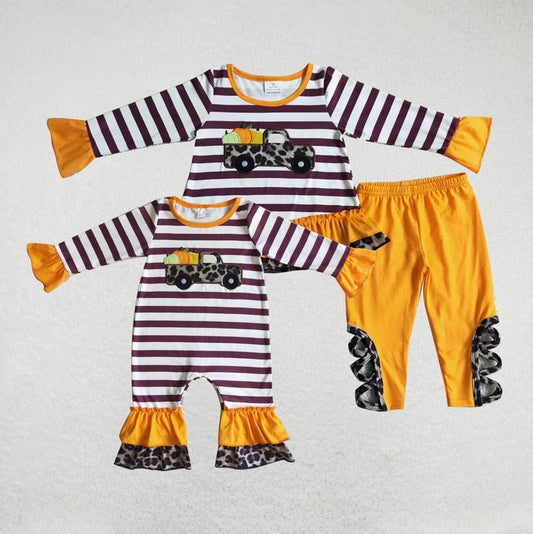 RTSEmbroidered pumpkin Embroidered striped trouser suit and romper