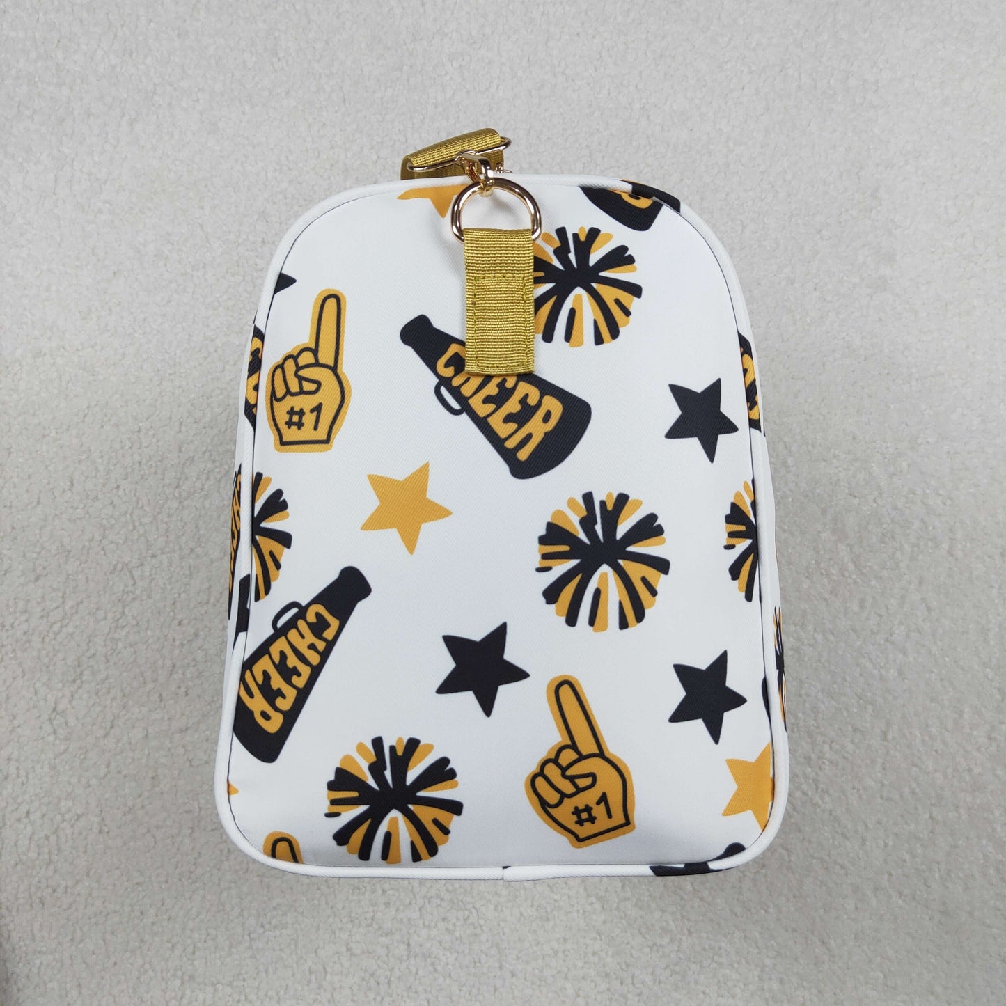 RTS NO MOQ（In Stock) BA0370 Cheer black and gold fireworks star gym bag with white